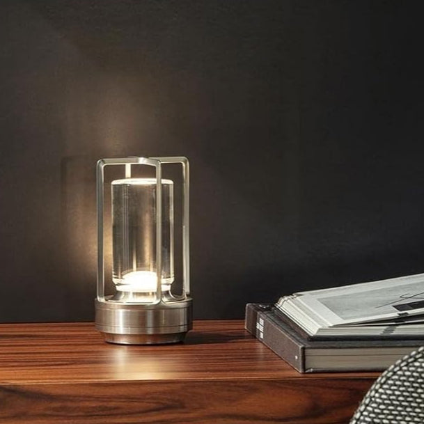 Lumina Lantern Table Lamp overhead view of metal frame and crystal top