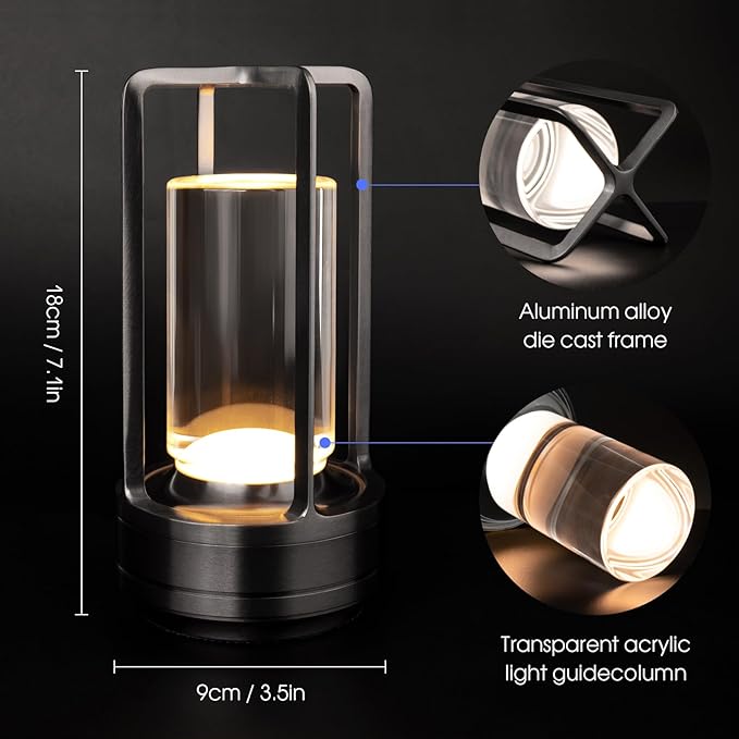 Lumina Lantern Table Lamp illuminated on side table in living room