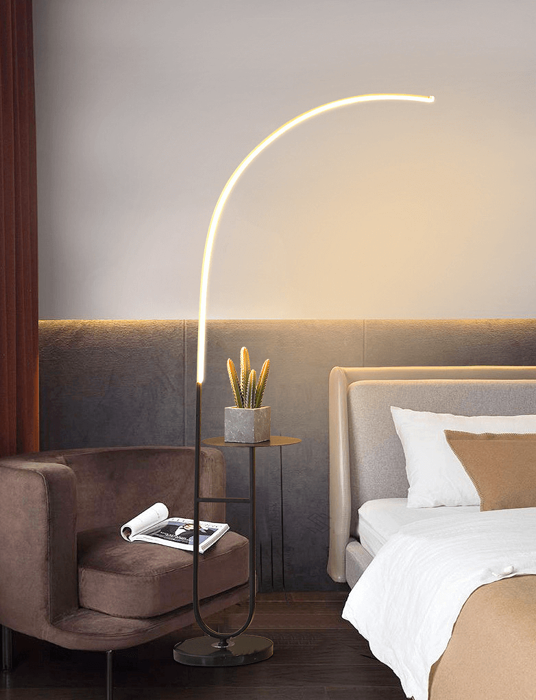 Crescenté Arc Floor Lamp three-quarter angle showing arc curve and base