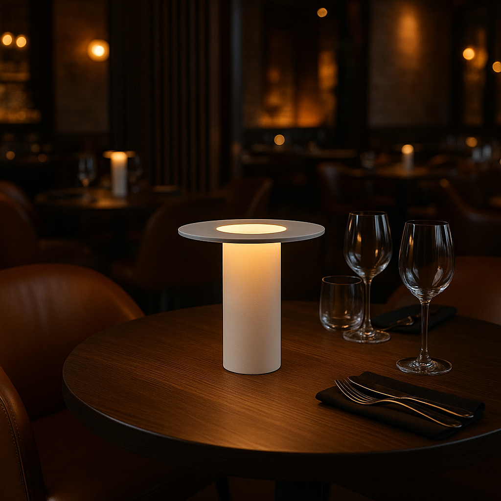 Halo Table Lamp circular ring-shaped LED table lamp with warm halo glow by La Caza Cali