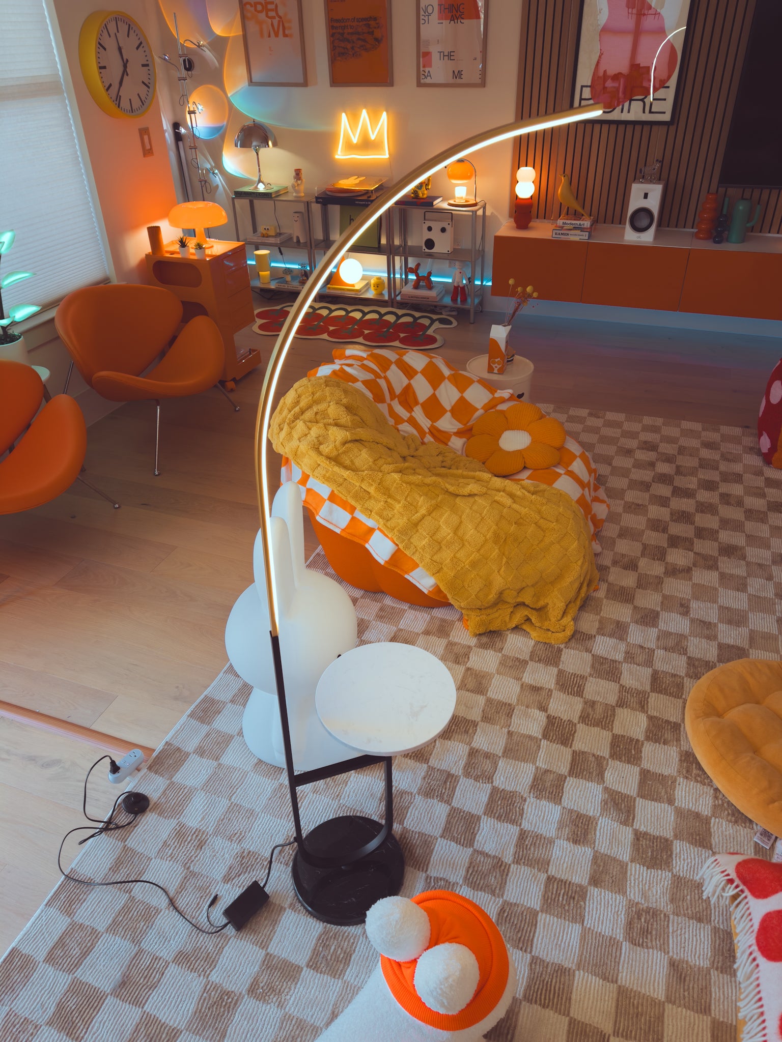 Crescenté Arc Floor Lamp in modern lounge beside minimalist furnishings