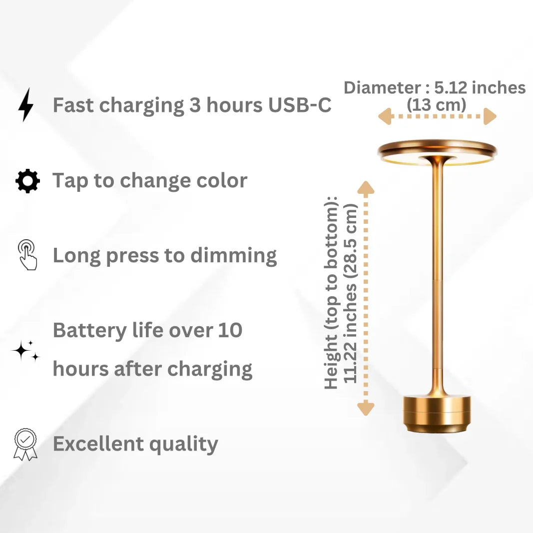 Aura Table Lamp close-up of rechargeable LED base and charging port