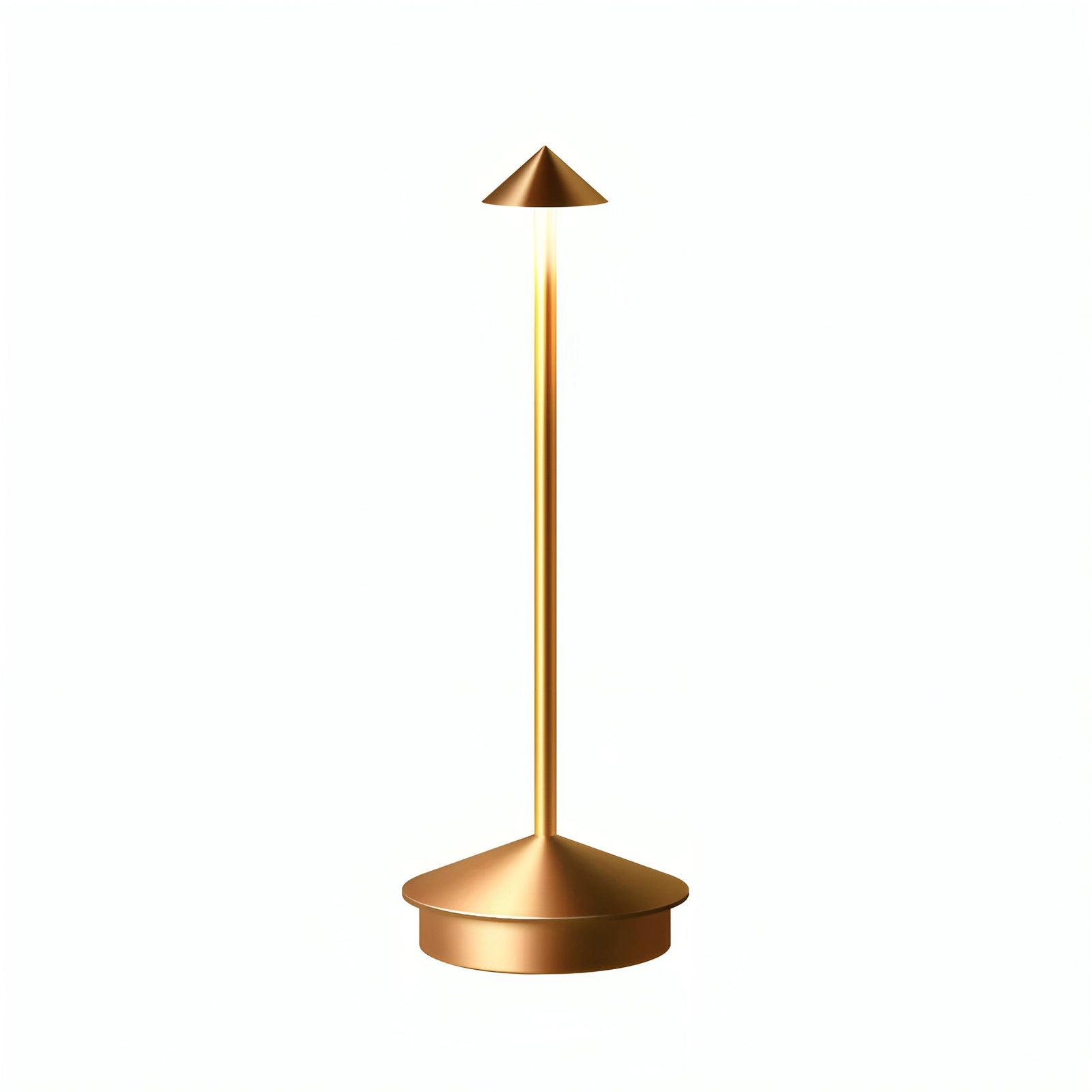 Pinnacle Table Lamp gold illuminated with warm light from peak opening