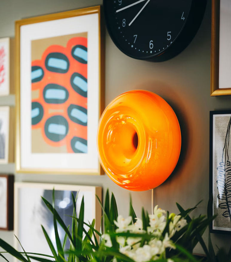Glownut Lamp pink in contemporary interior with neutral furnishings