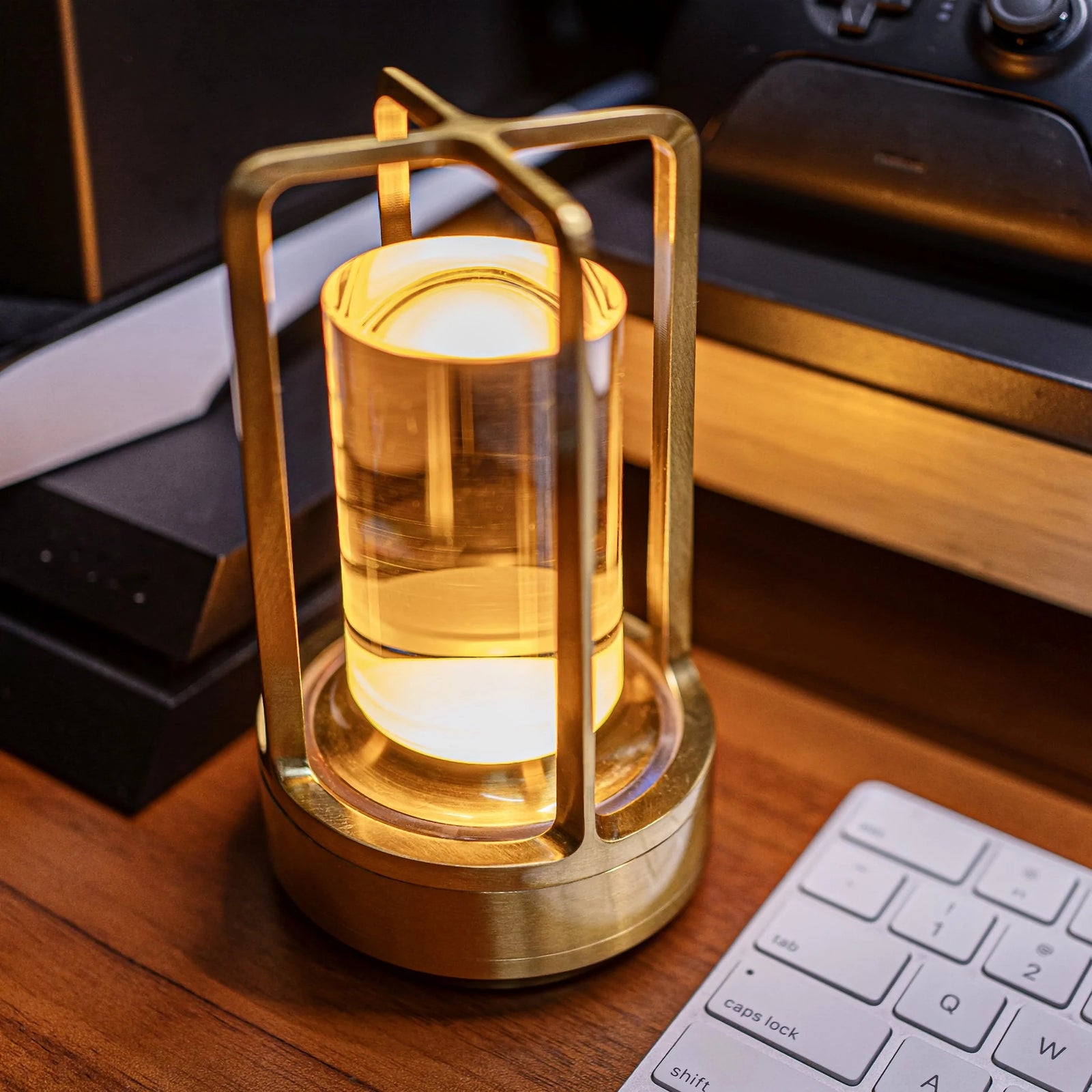 Lumina Lantern Table Lamp alternate angle showing metal cage frame detail