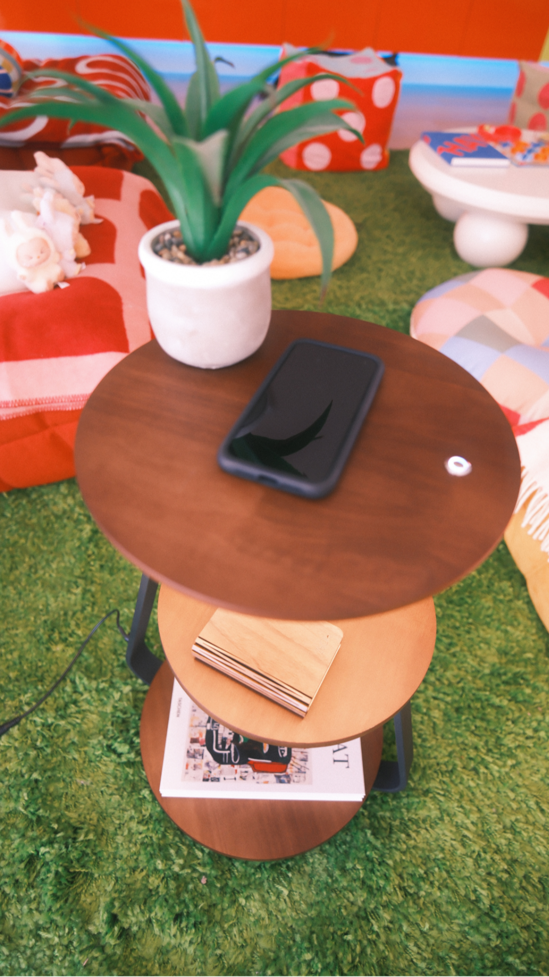 Glownest Bedside Table front view with open storage and clean lines