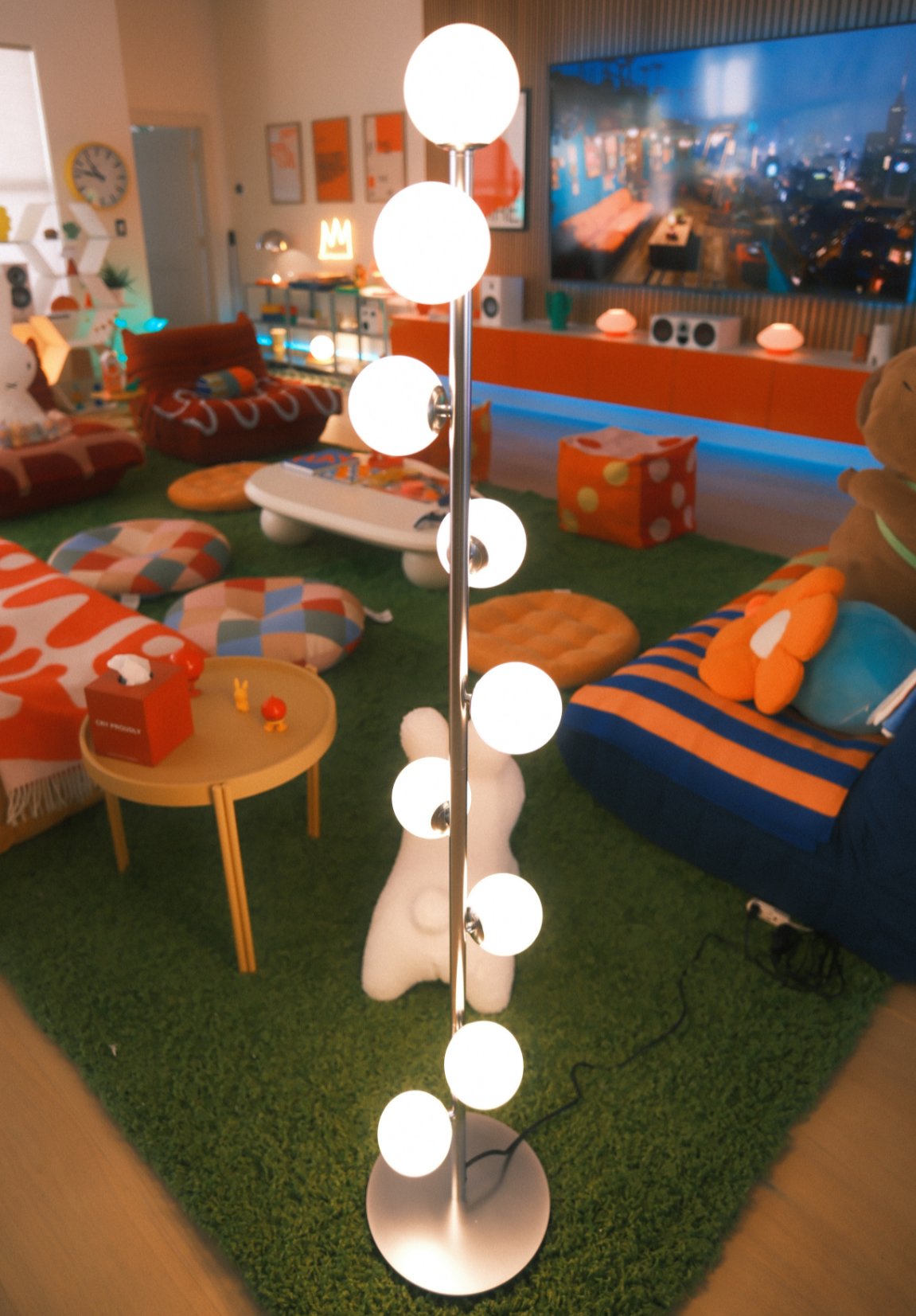 Pearl Floor Lamp silver variant showing frosted globe and metal stem