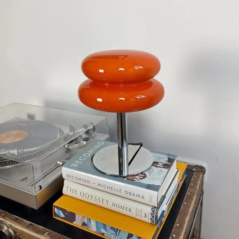 Retro 70s Table Lamp Bauhaus design in warm tone with metal base