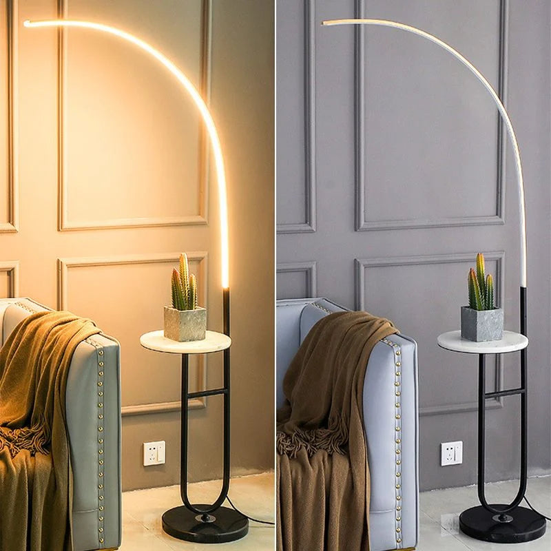 Crescenté Arc Floor Lamp close-up of veined marble base texture and finish