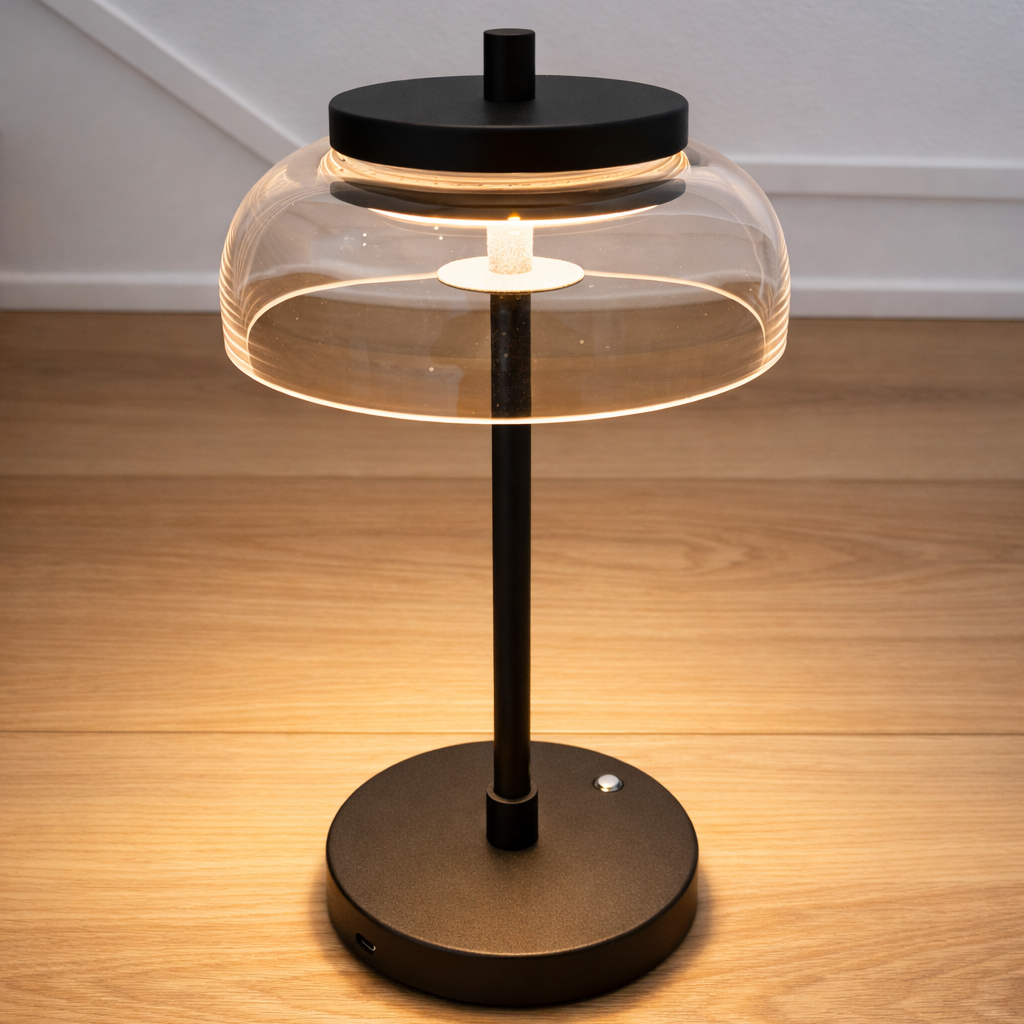 Vinaura Table Lamp black on nightstand in contemporary bedroom setting