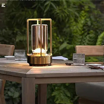 Lumina Lantern Table Lamp silver frame with crystal diffuser, side view