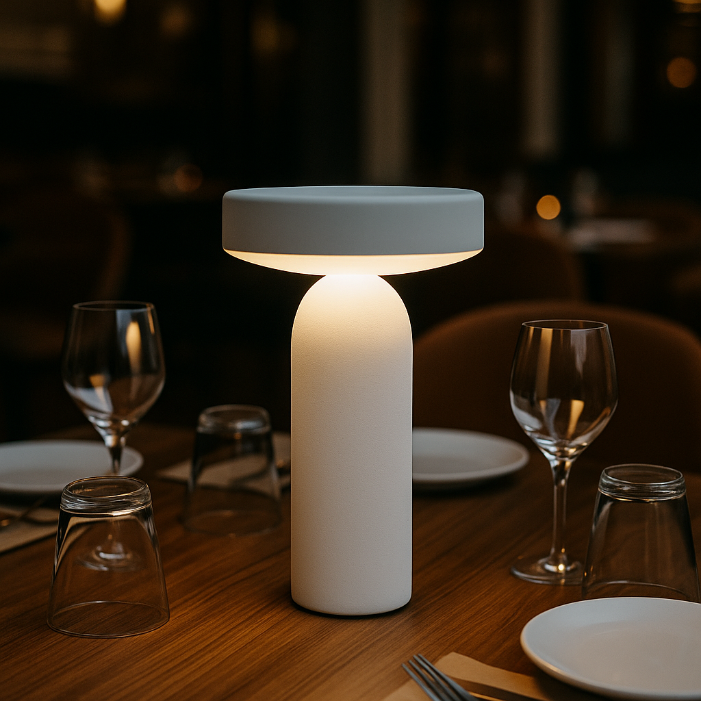 Pebble Table Lamp sand white organic pebble-shaped LED lamp by La Caza Cali