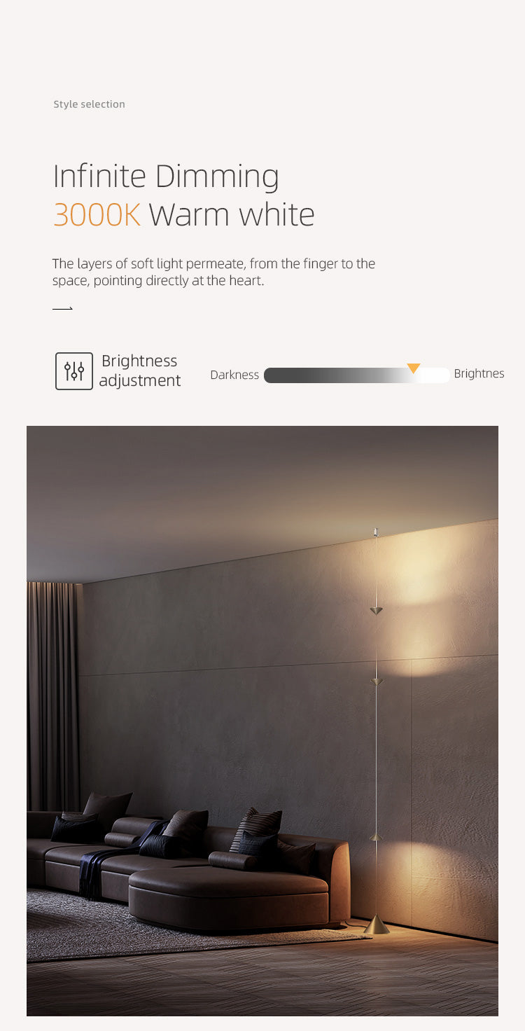 Lighting control interface with a living room scene and 'Infinite Dimming' text.