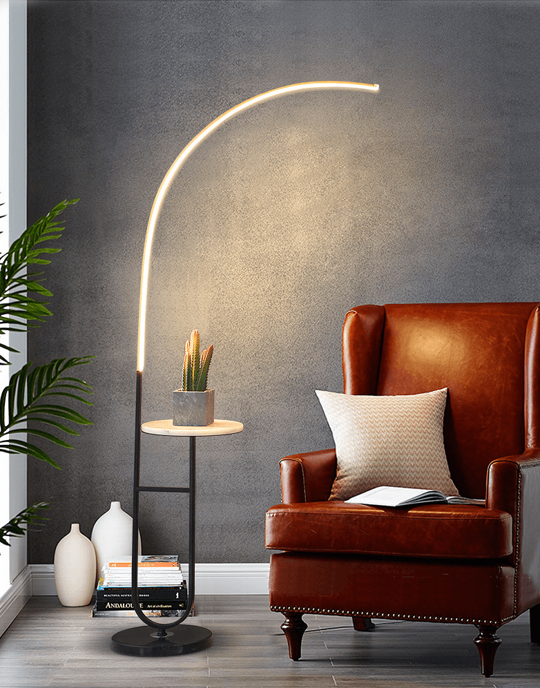 Crescenté Arc Floor Lamp side view showing sweeping arc and marble base