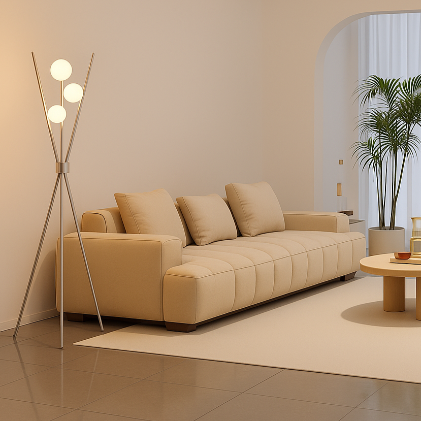Triglobe Floor Lamp silver middle globe detail showing frosted glass