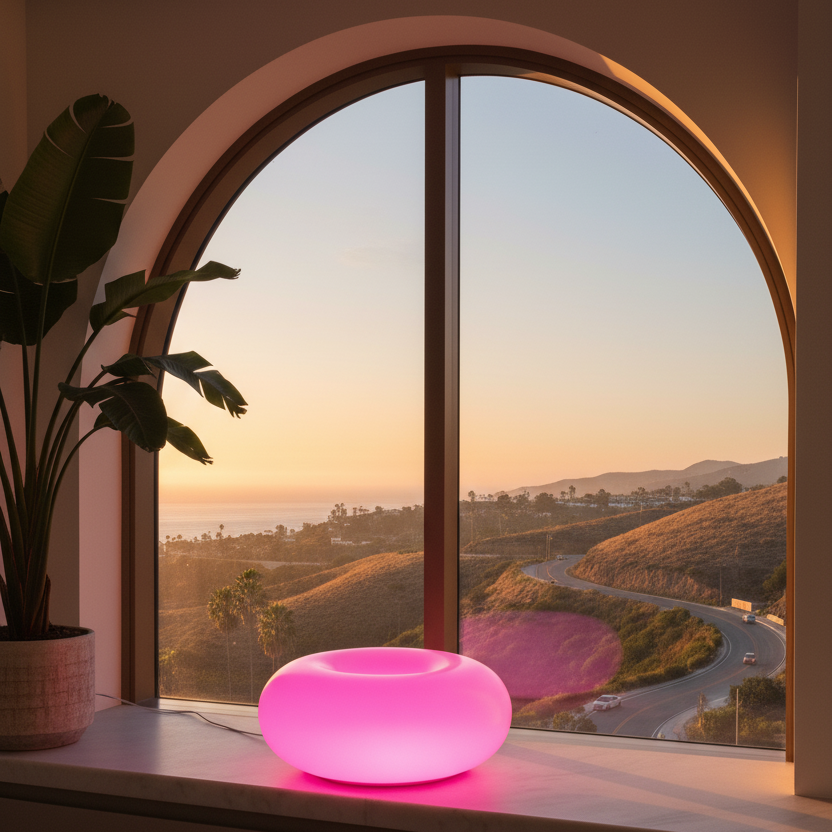 Glownut Lamp orange three-quarter view showing ring shape and warm light