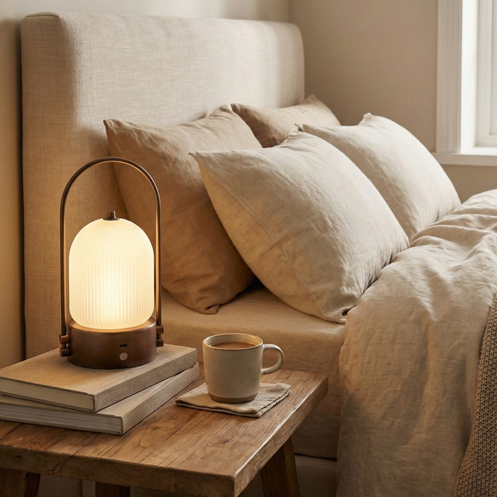 Kana Lamp silver nickel finish reflecting ambient light