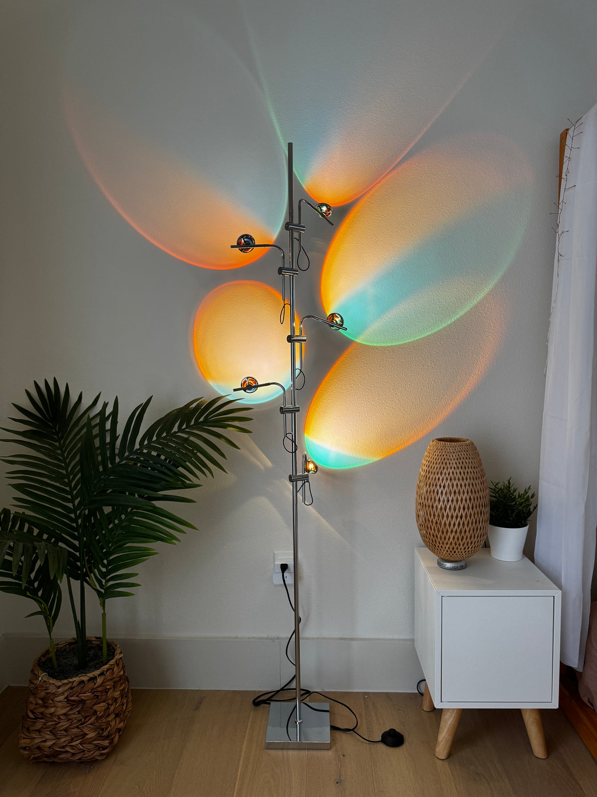 Polynescence Floor Lamp warm ambient glow in evening living room