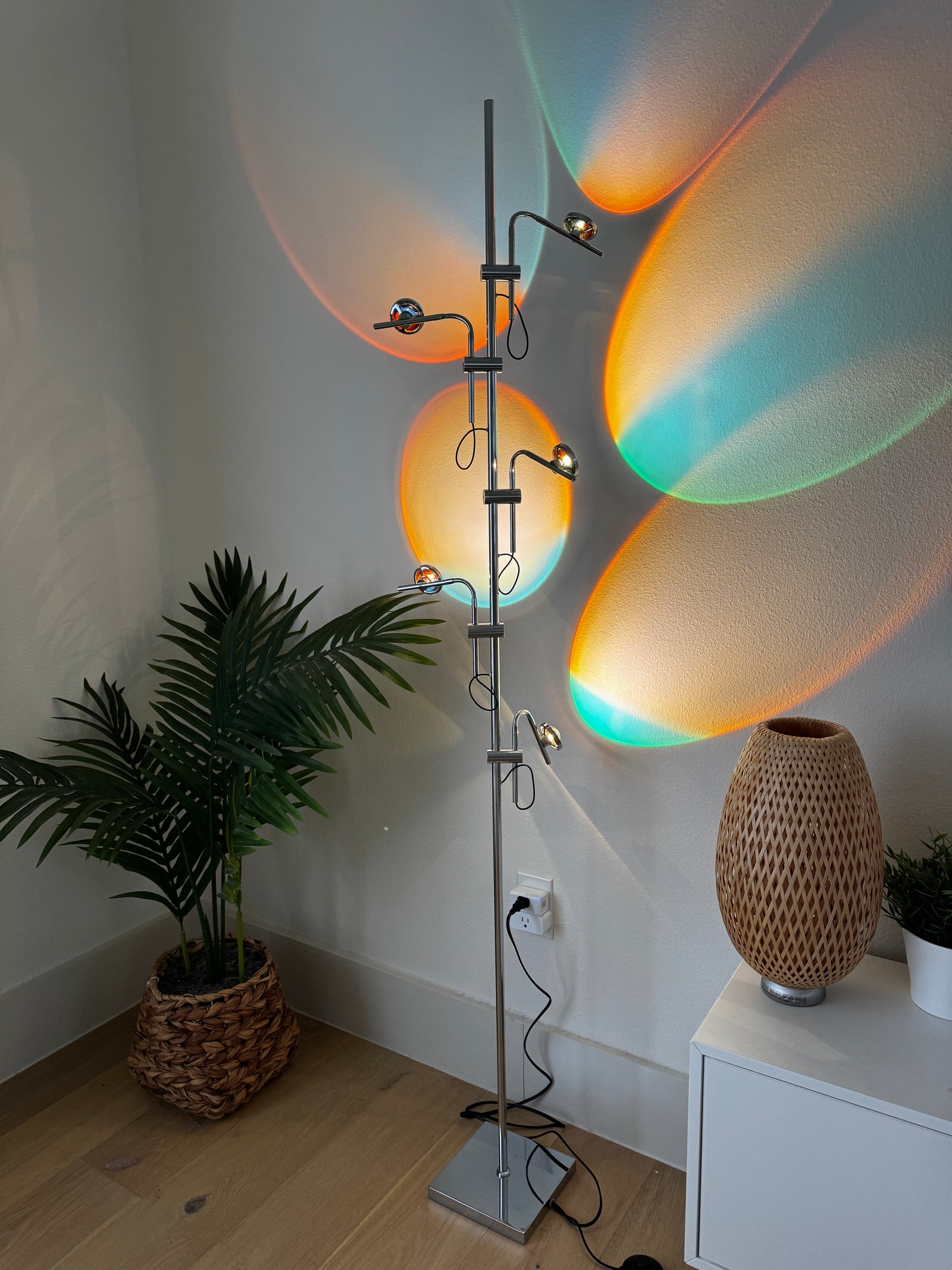 Polynescence Floor Lamp detail of base weight and chrome stem