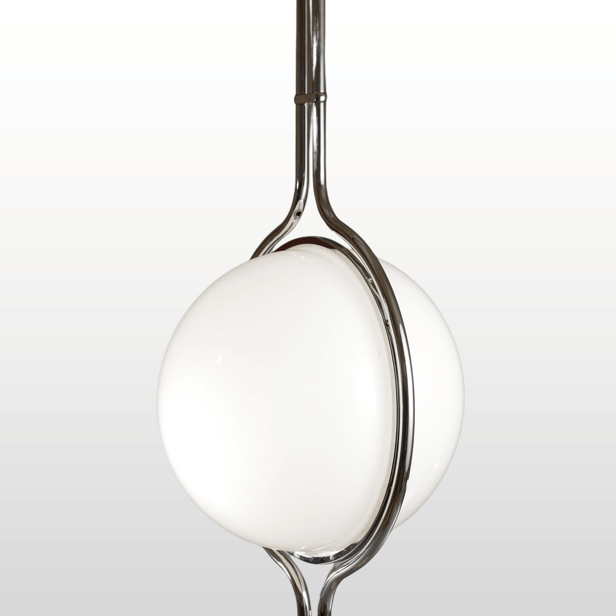 Pluto Floor To Ceiling Lamp close-up of frosted glass globe and pole mount