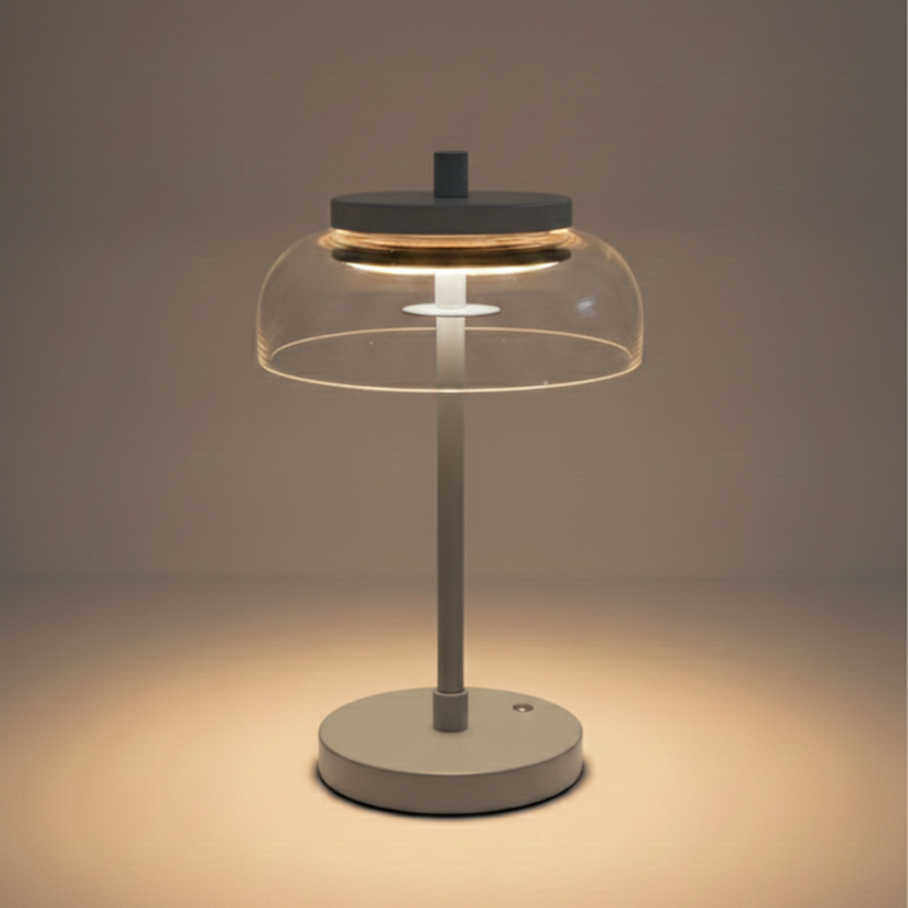 Vinaura Table Lamp gold illuminated showing warm light diffusion