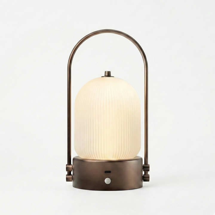 Kana Lamp mocha brown cordless table lamp on restaurant dining table