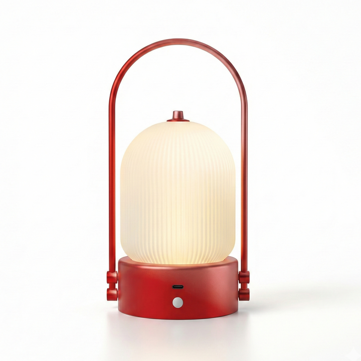 Kana Lamp Chinese red cordless table lamp on restaurant dining table