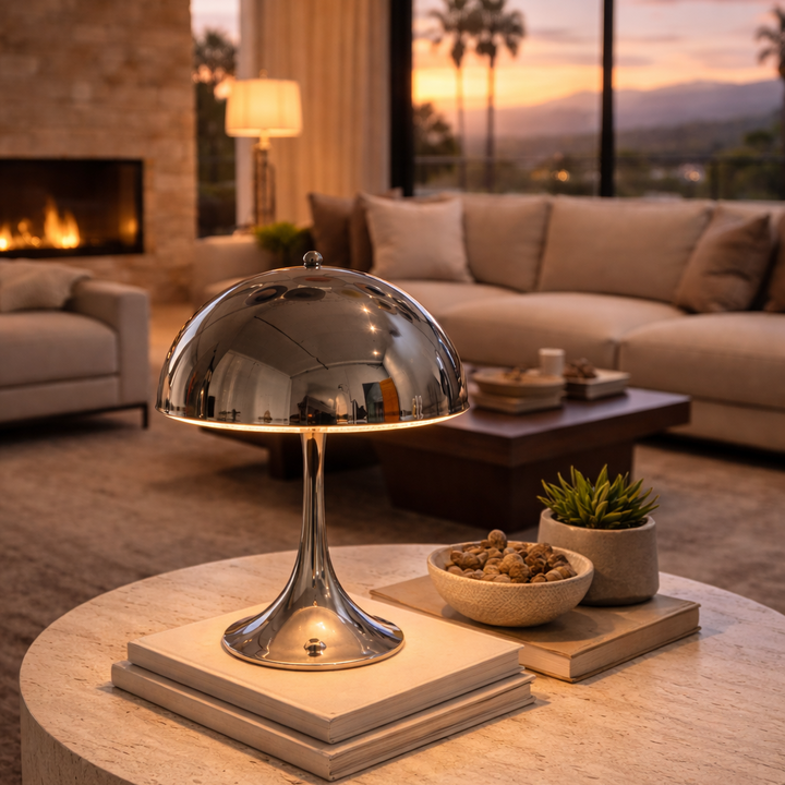 Mirroir Table Lamp sculptural mirror-accented table lamp by La Caza Cali