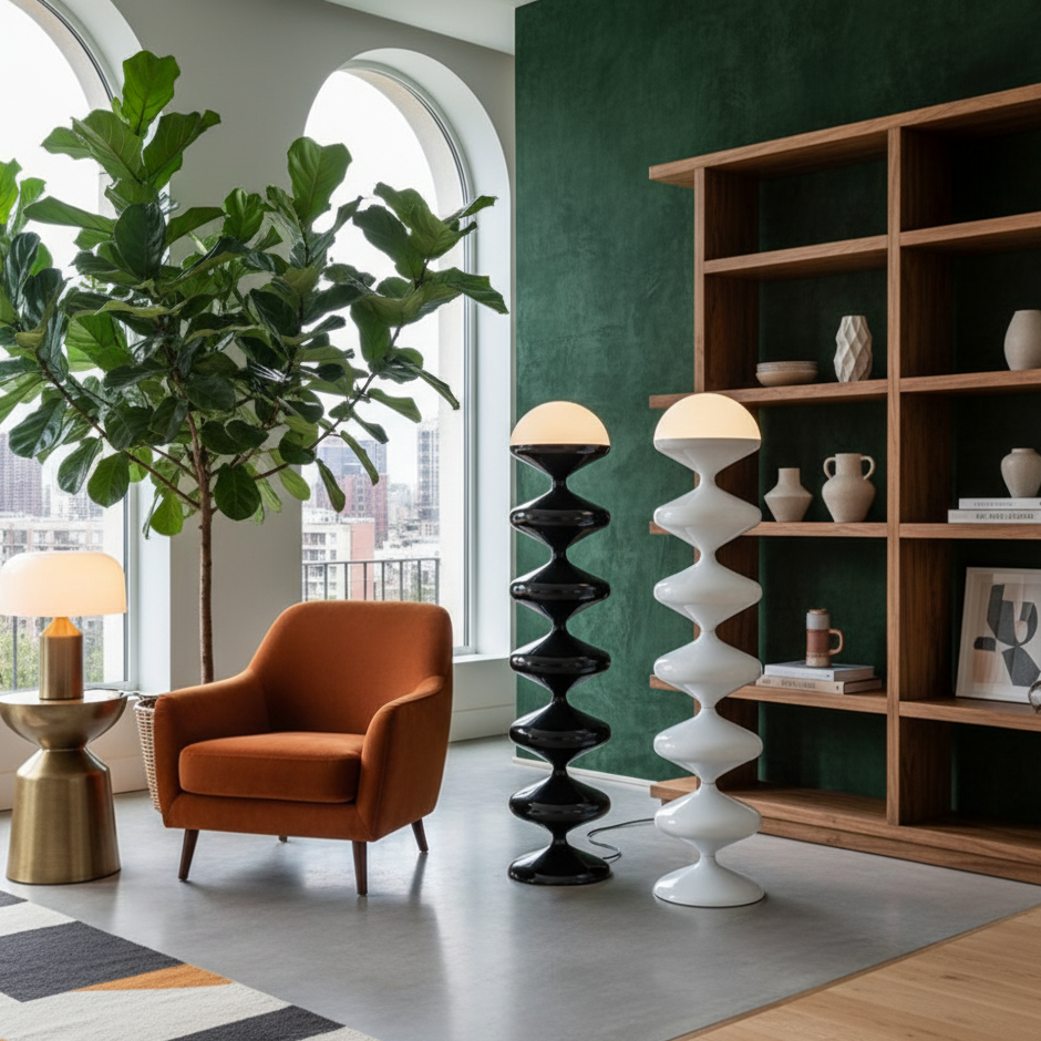 Pagoda Floor Lamp tiered pagoda-shaped sculptural floor lamp by La Caza Cali