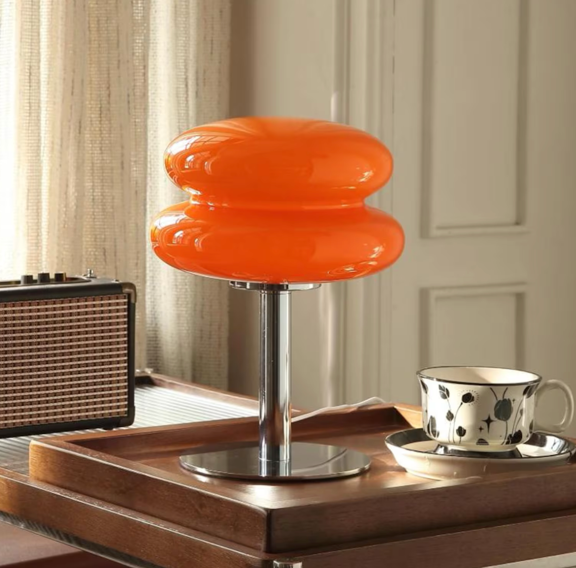 Retro 70s Table Lamp in styled vintage-modern interior setting