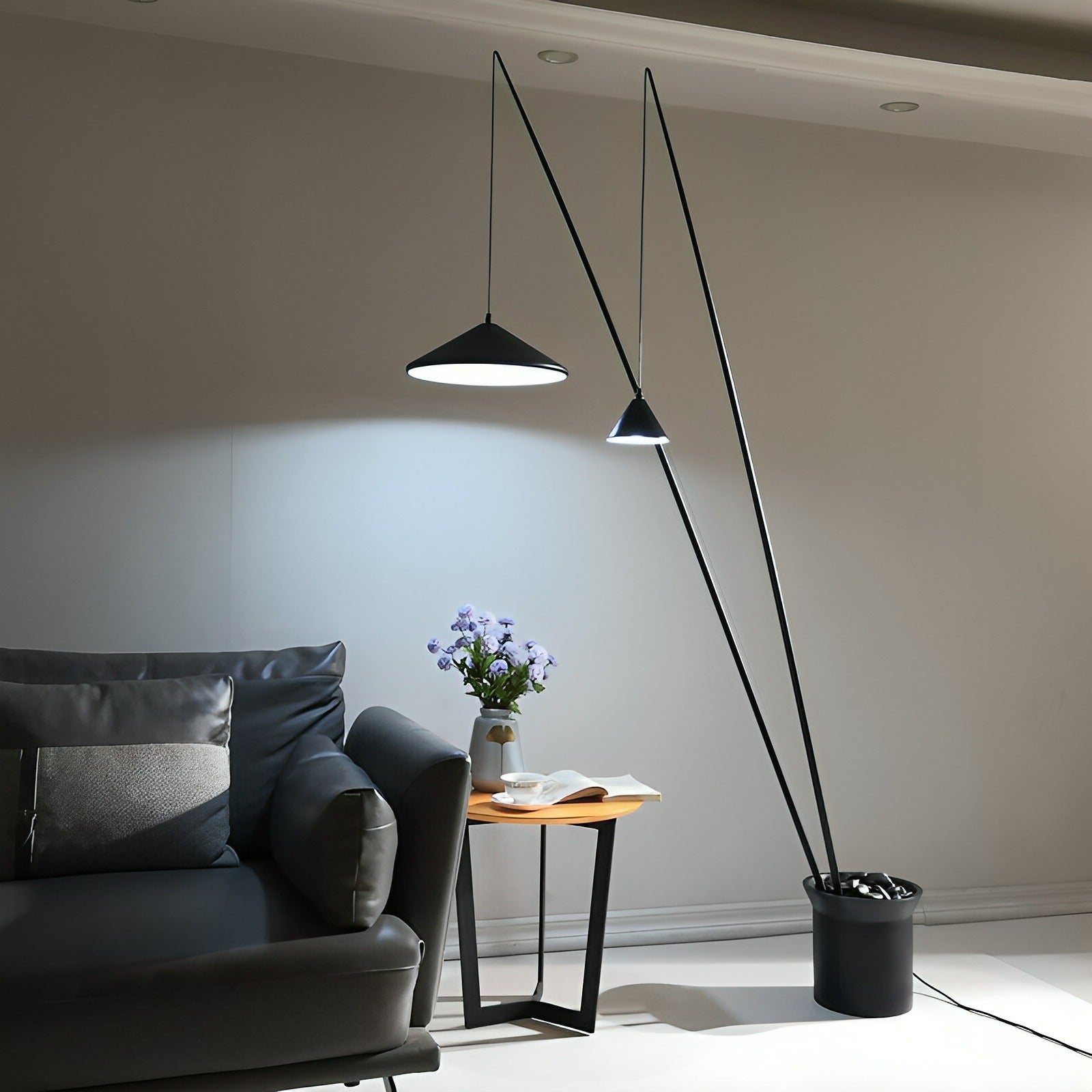 Fisherman's Beacon Floor Lamp black arched arm with dome shade, side view