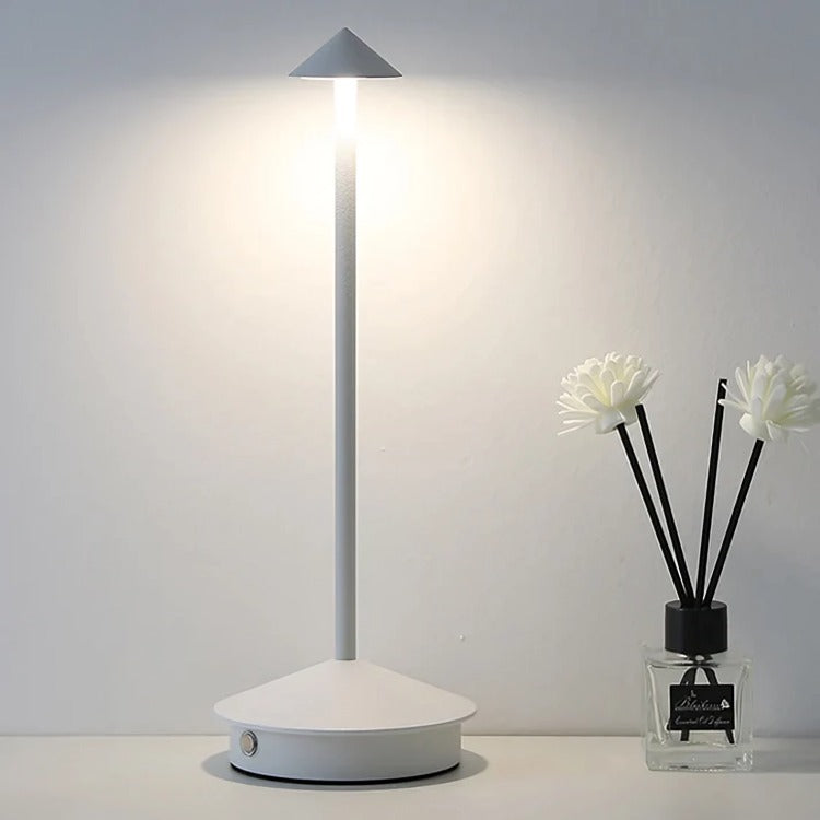 Pinnacle Table Lamp black matte finish showing sculptural cone from side