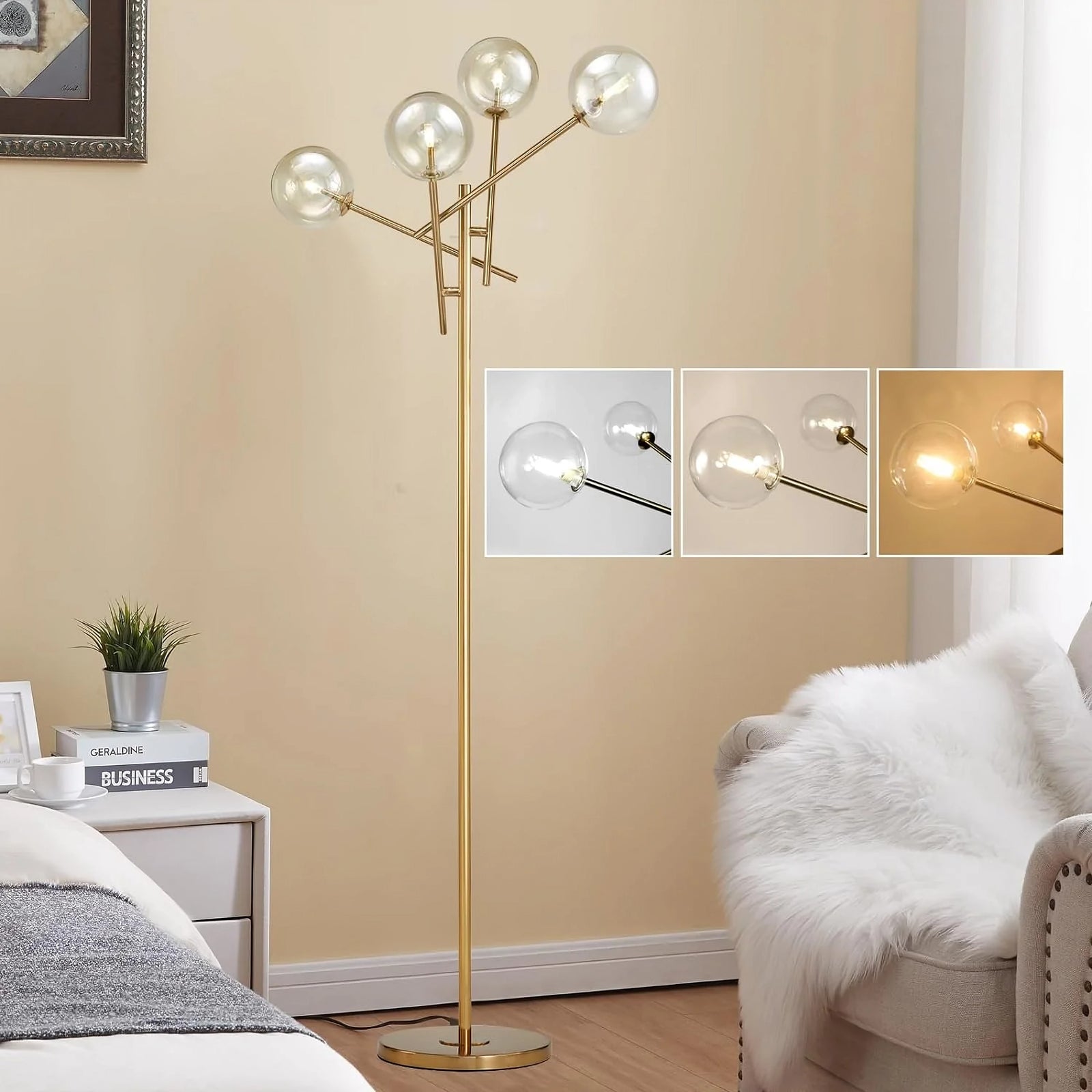 Golden Branch Floor Lamp gold finish with two arching arms, full height view