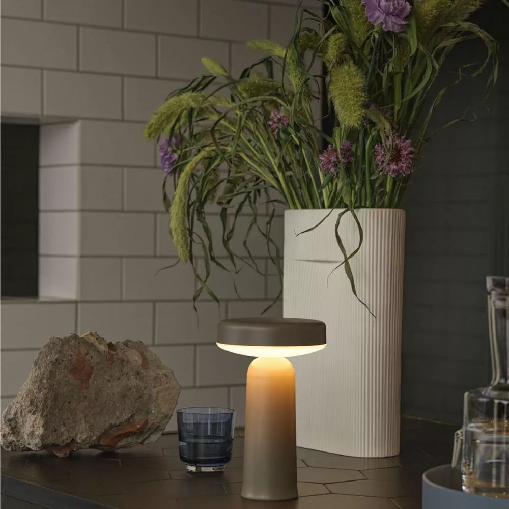 Pebble Table Lamp sand white front view on neutral background
