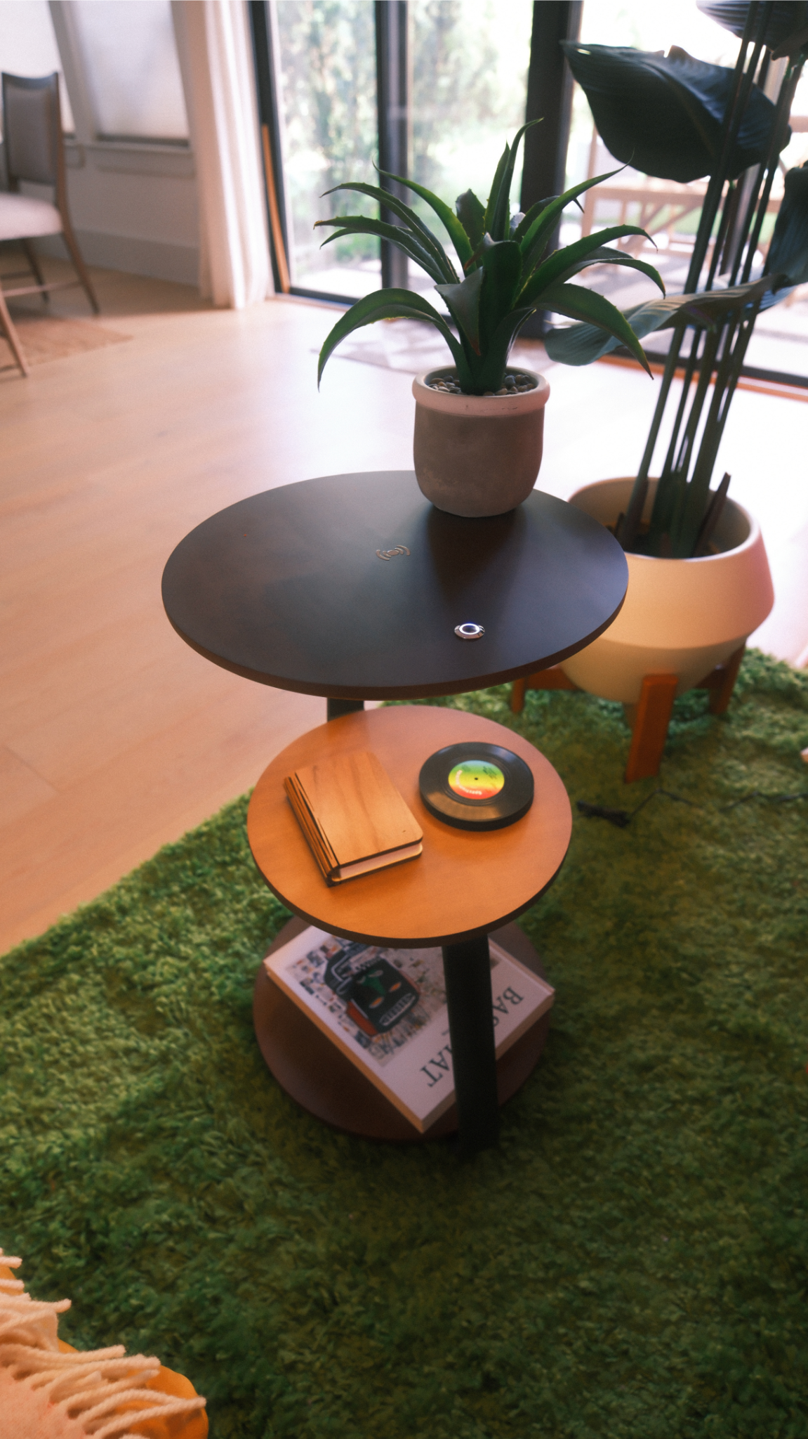 Glownest Bedside Table top view showing walnut wood grain surface