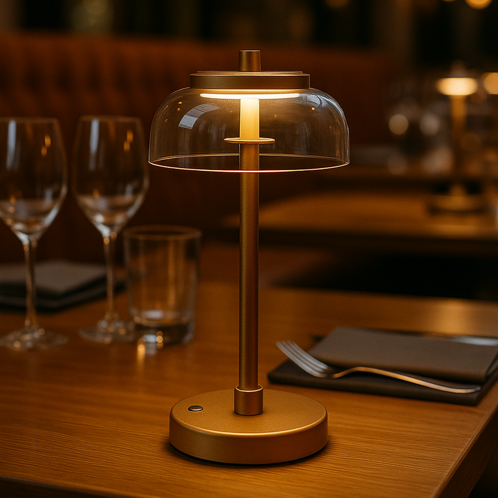 Vinaura Table Lamp gold metallic finish with warm reflective surface