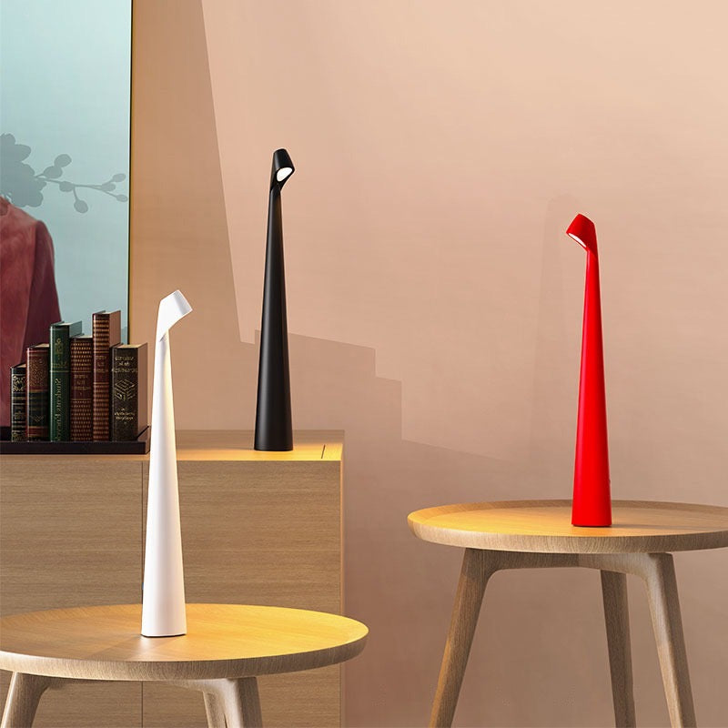 Flare Cordless Table Lamp in red with tapered modern silhouette by La Caza Cali