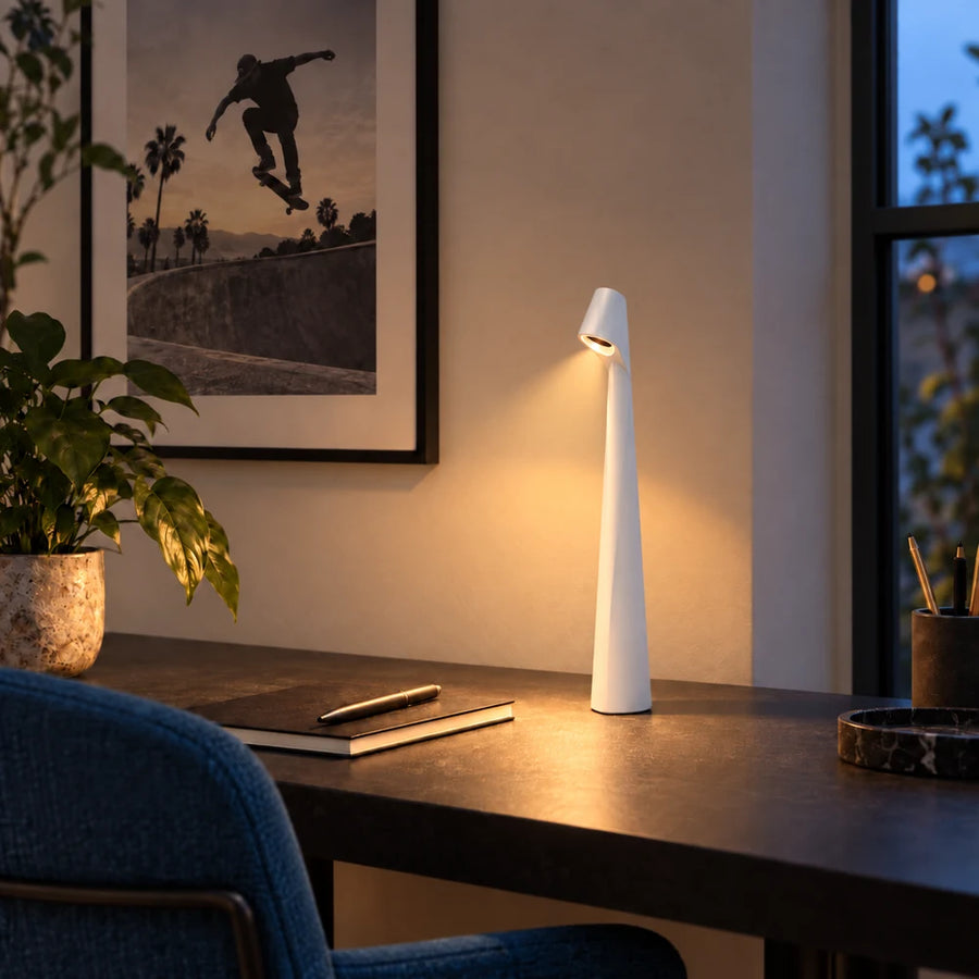 Flare Cordless Table Lamp — White — lit