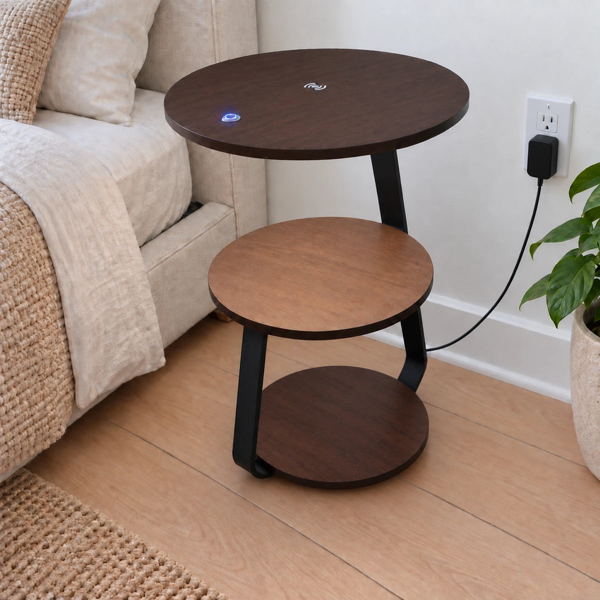Glownest Bedside Table — switched off in the same room