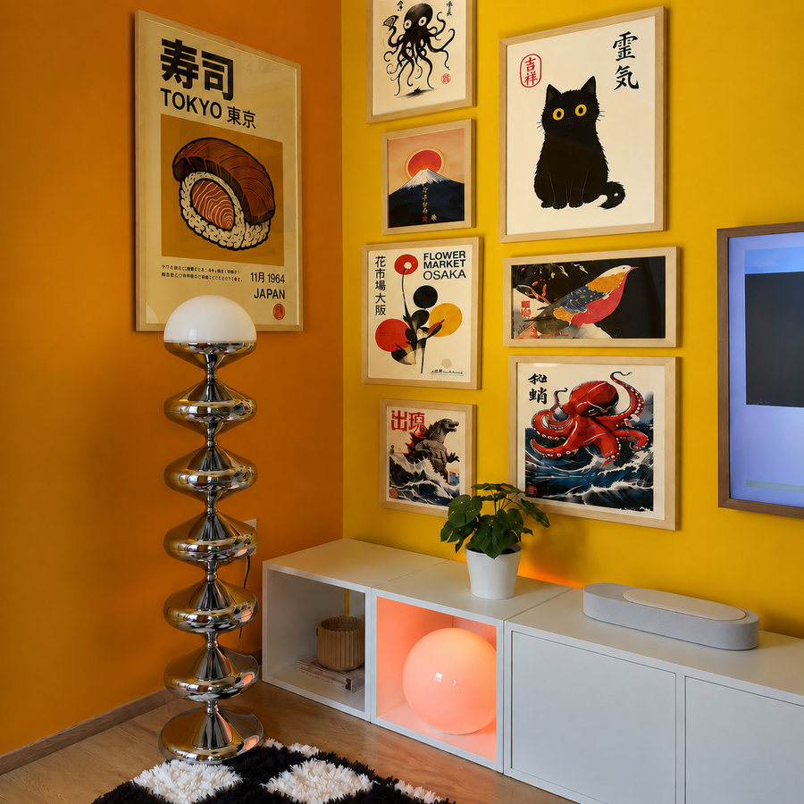 Pagoda Floor Lamp — Chrome — unlit