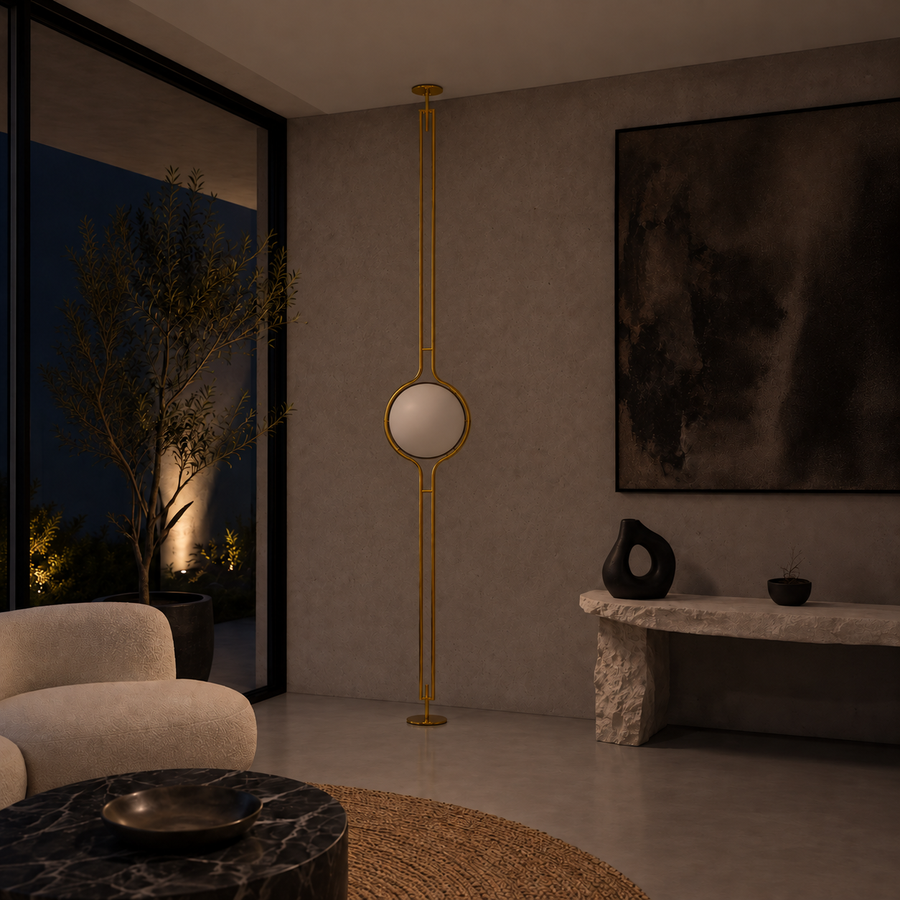 Pluto Floor To Ceiling Lamp — Gold — unlit