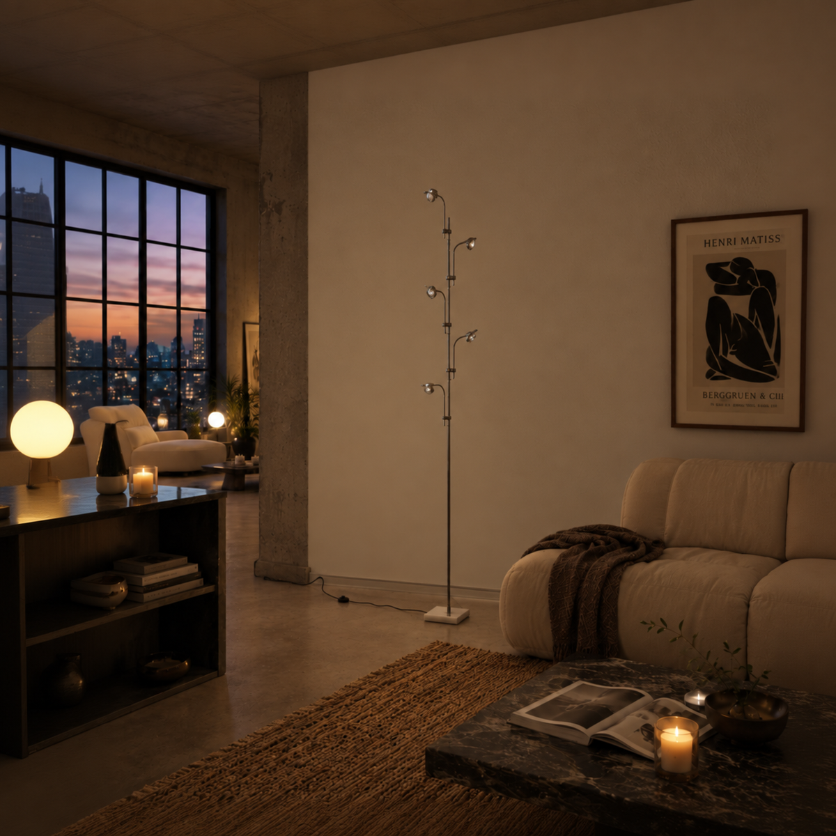Polynescence Floor Lamp — switched off in the same room