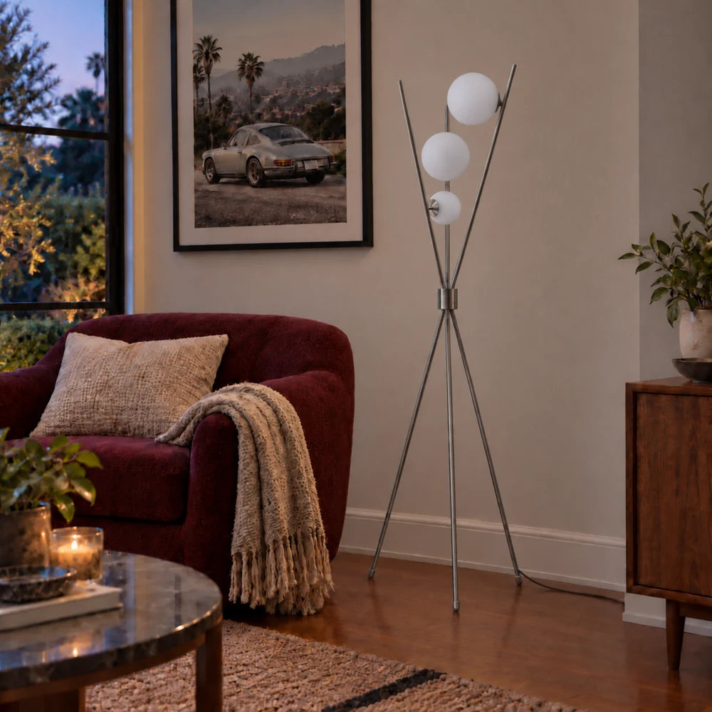 Triglobe Floor Lamp — switched off in the same room