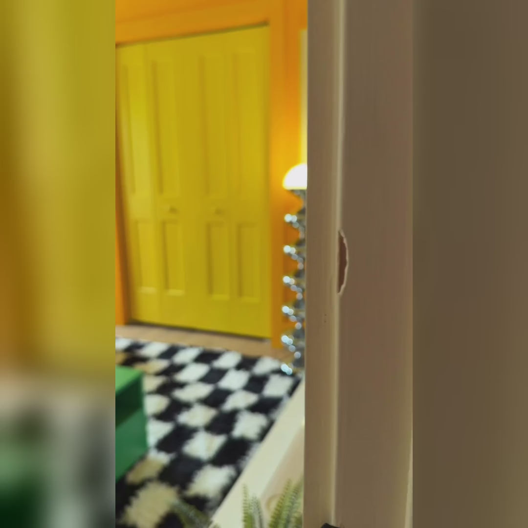 Chrome Pagoda Floor Lamp in a colorful room — full video in a square frame